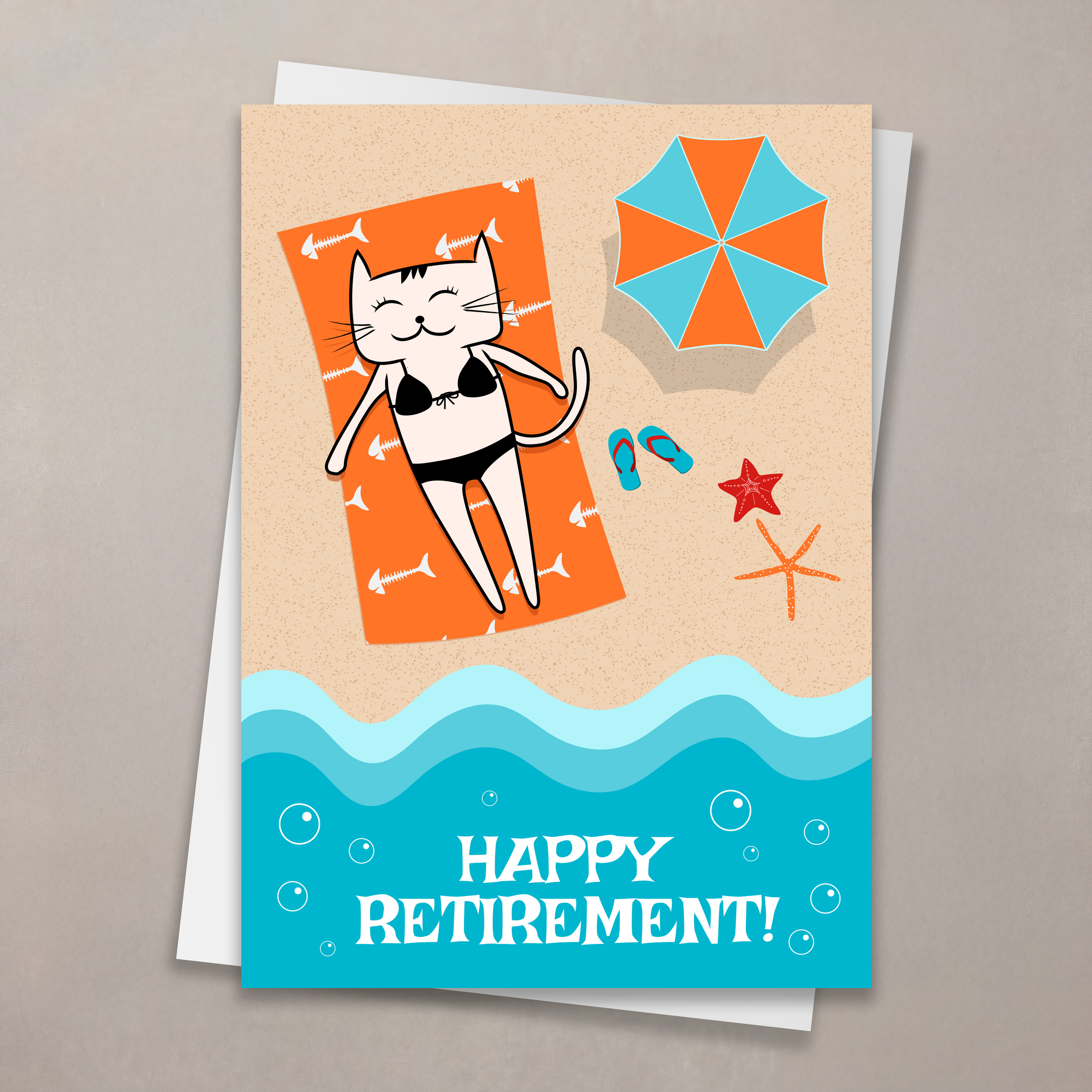 Beachy Kitty Retirement Card