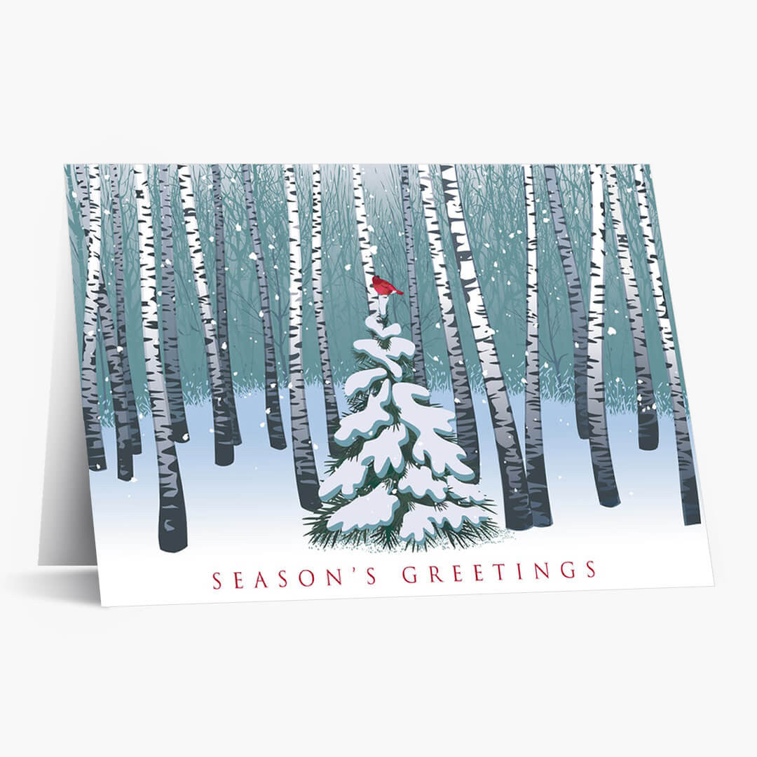 Bird Among Birches Christmas Card
