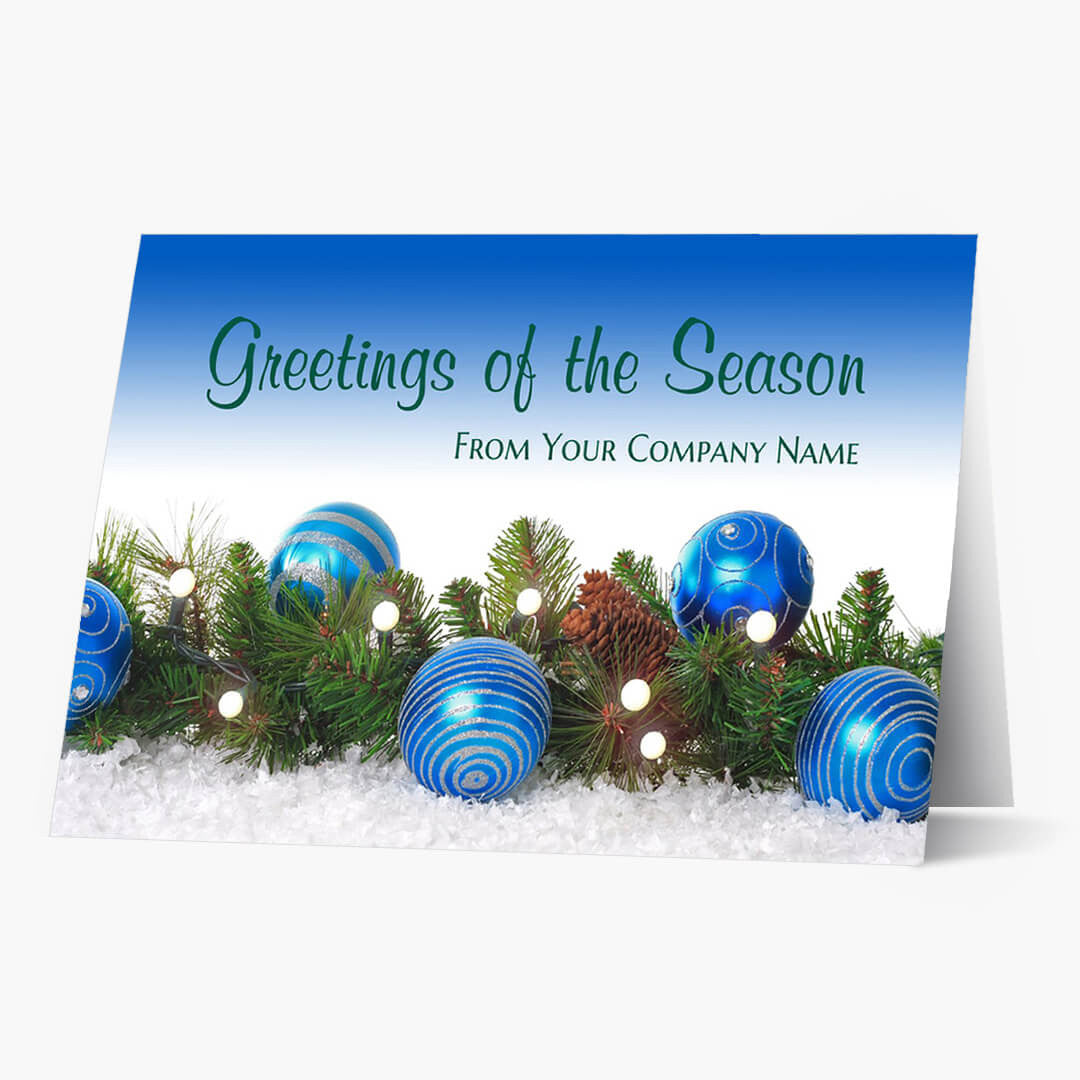 Blue Bauble Greetings Holiday Card
