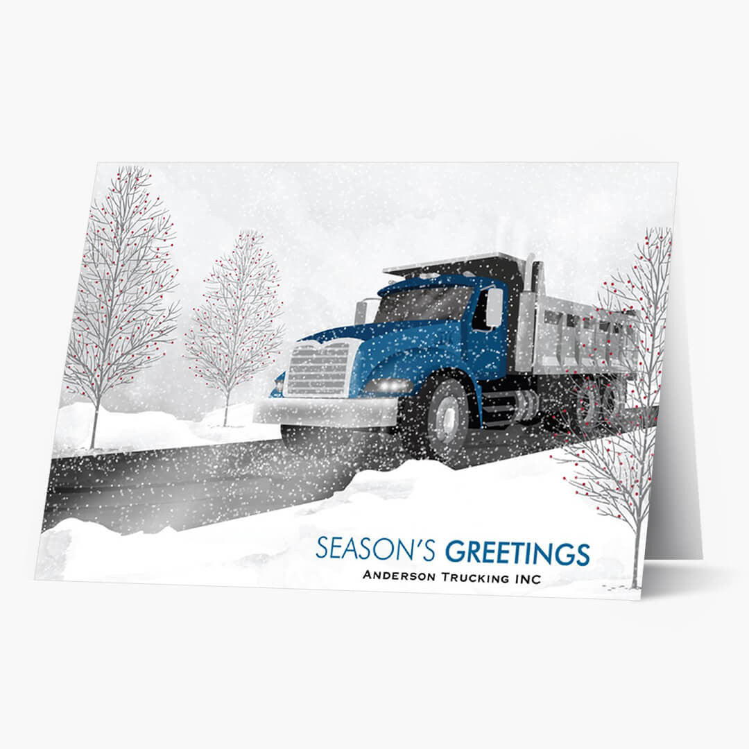 Blue Cab Dump Truck Christmas Card