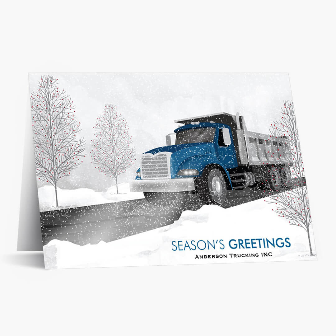 Blue Cab Dump Truck Christmas Card