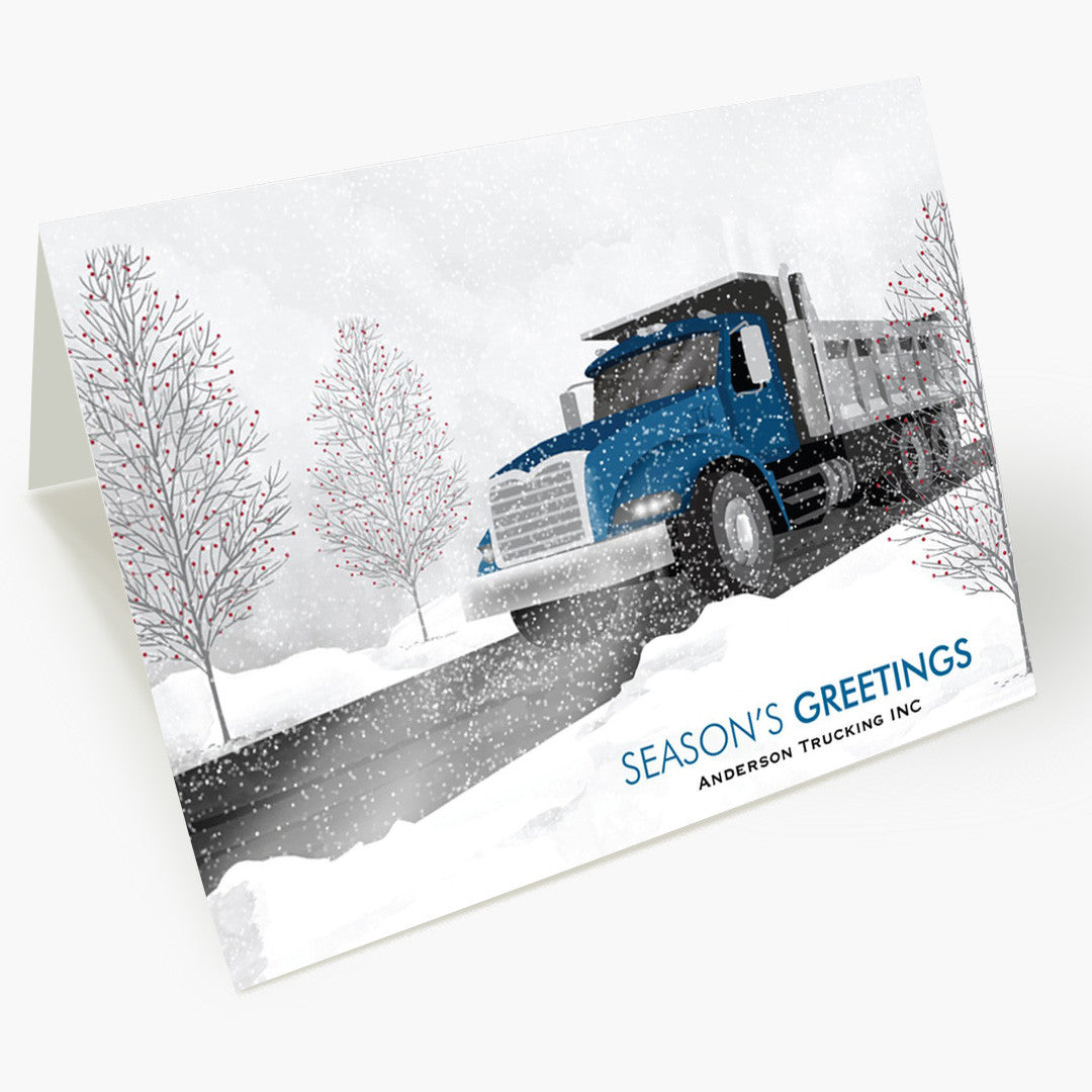 Blue Cab Dump Truck Christmas Card