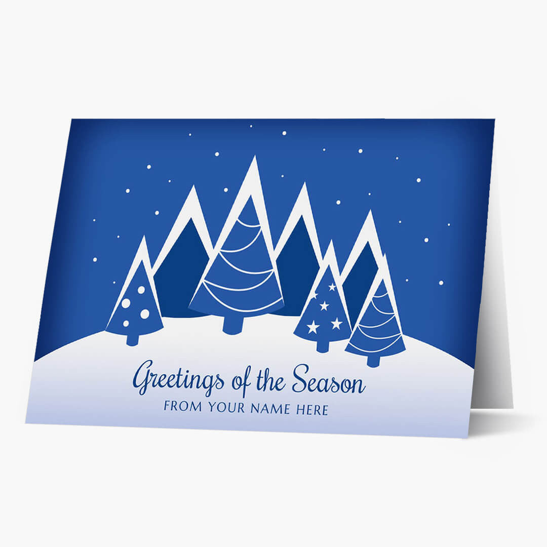 Blue Contemporary Trees Christmas Card