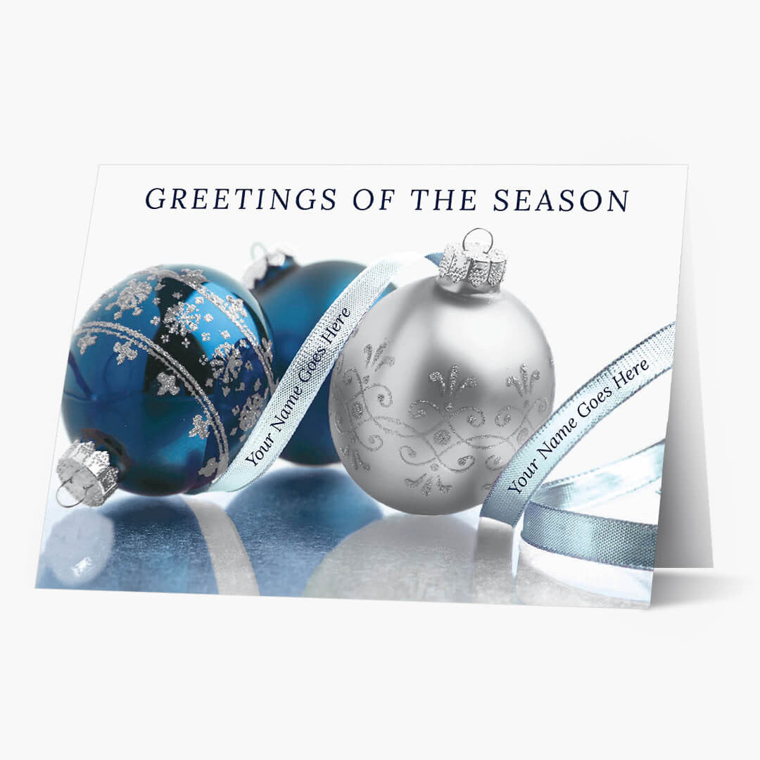 Blue and Silver Ornaments Christmas Card