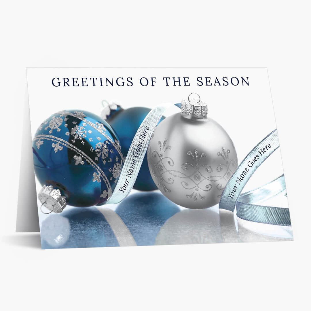 Blue and Silver Ornaments Christmas Card