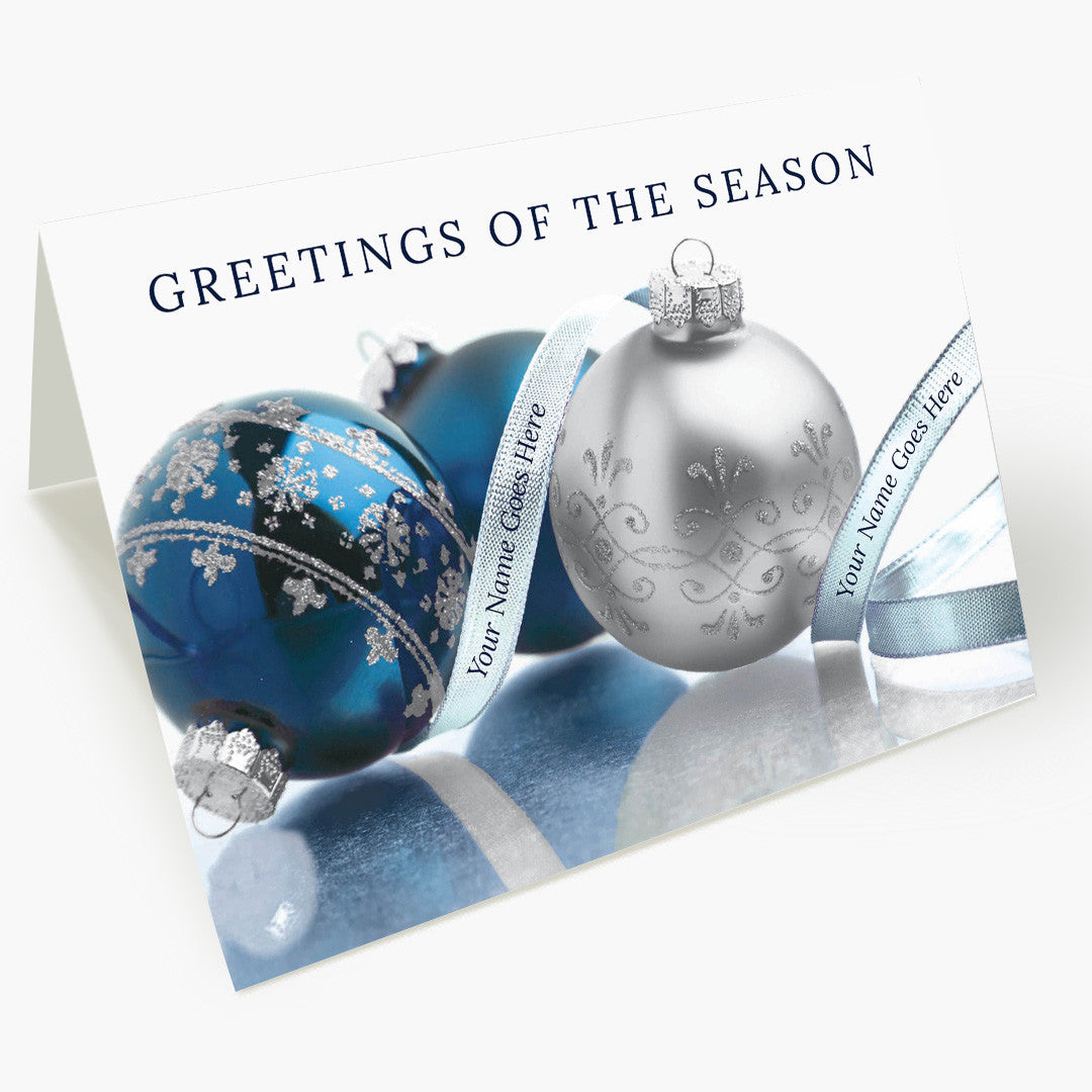 Blue and Silver Ornaments Christmas Card
