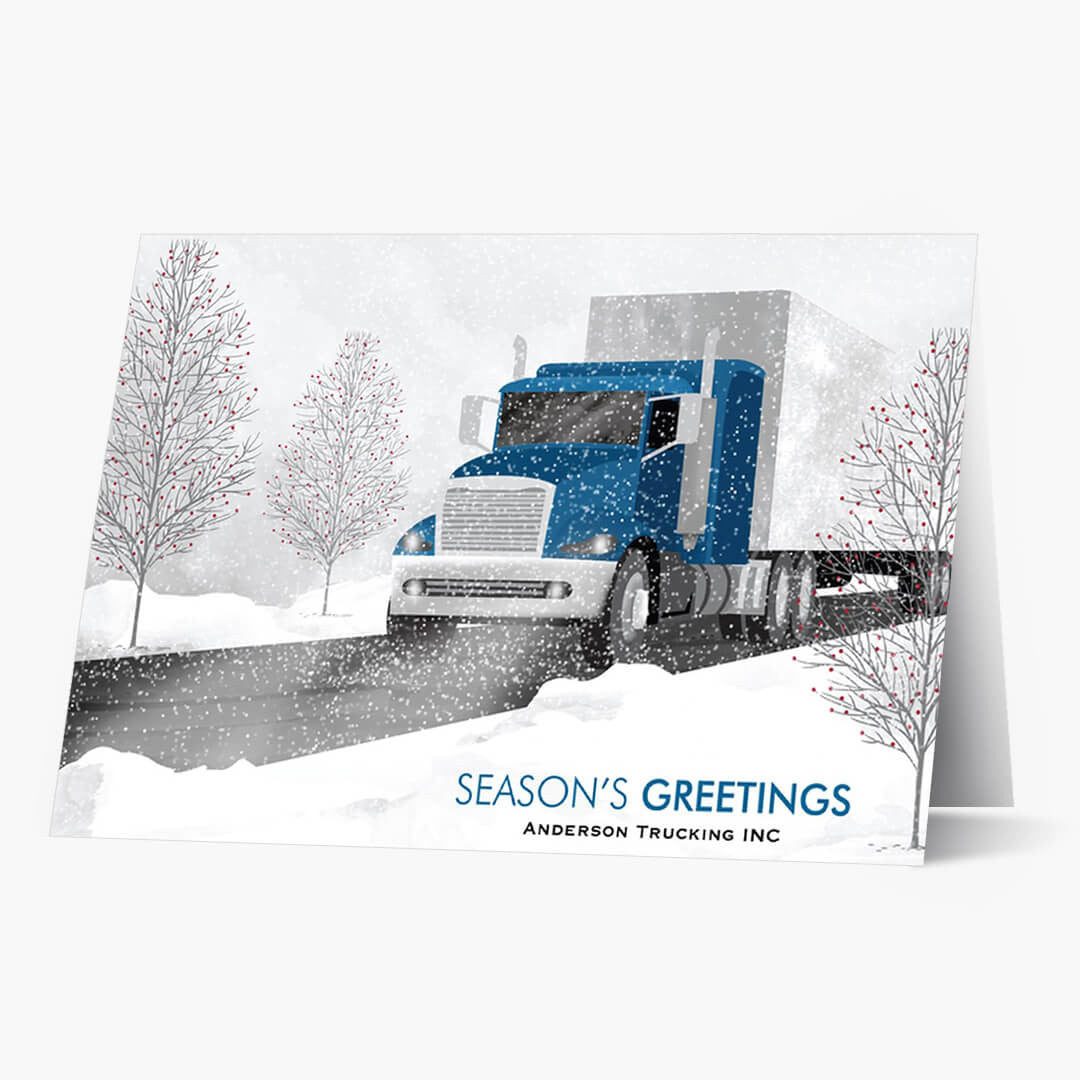 Blue Cab Semi Truck Christmas Card