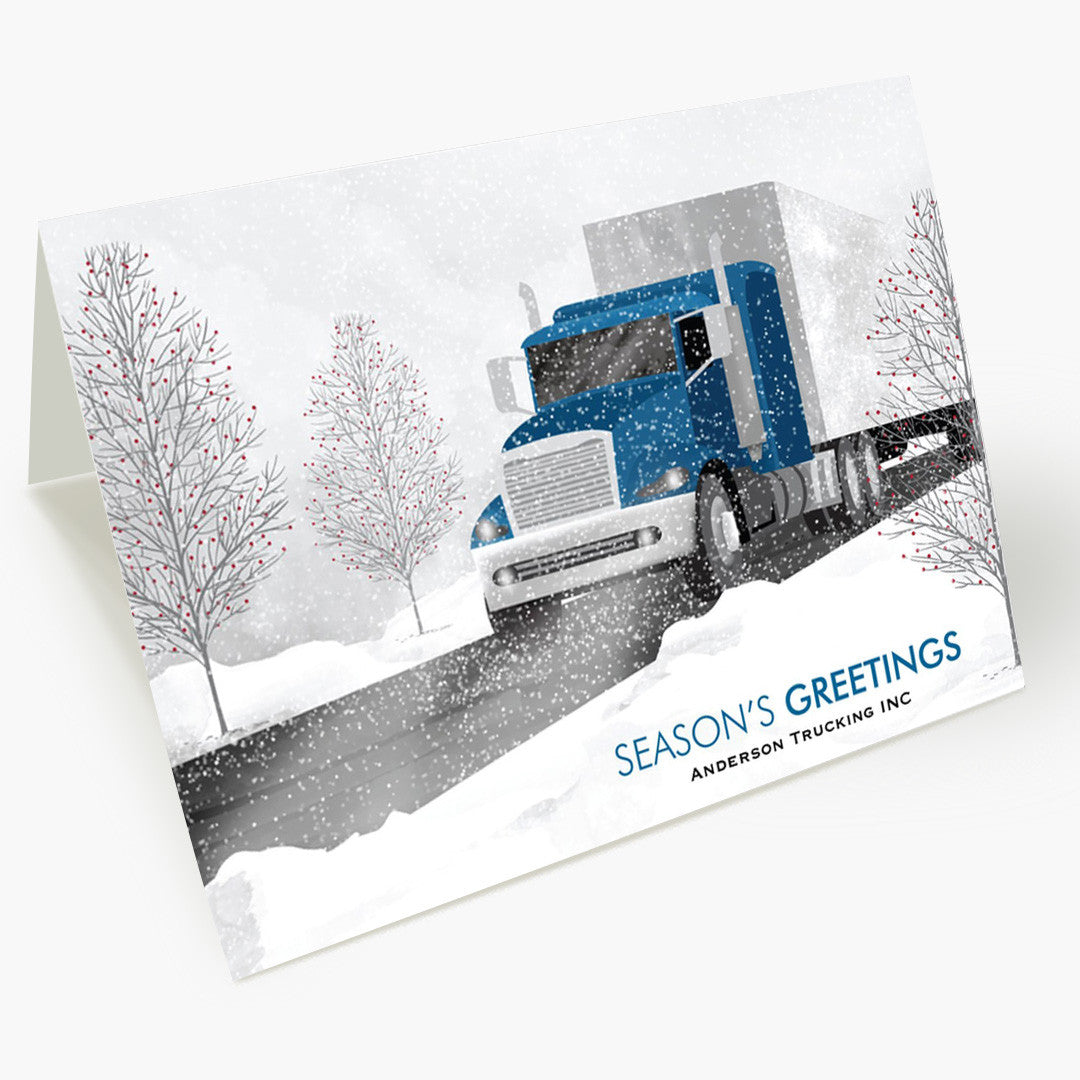 Blue Cab Semi Truck Christmas Card