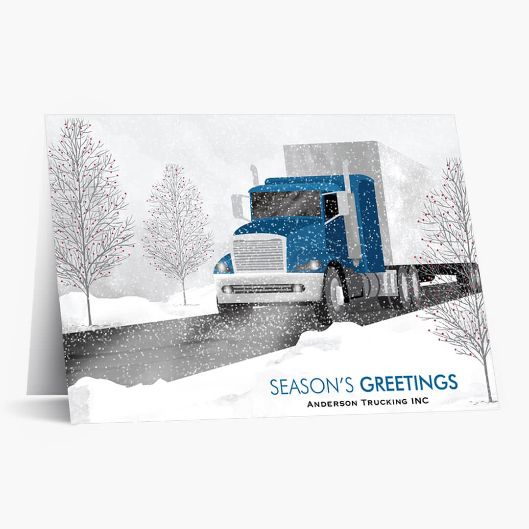 Blue Cab Semi Truck Christmas Card