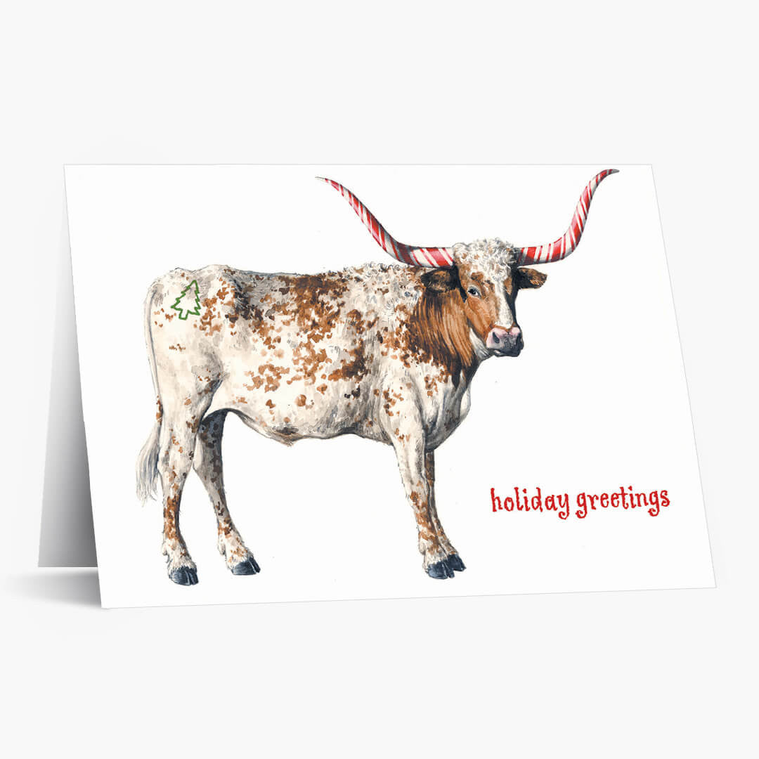 Candy Cane Longhorn Christmas Card