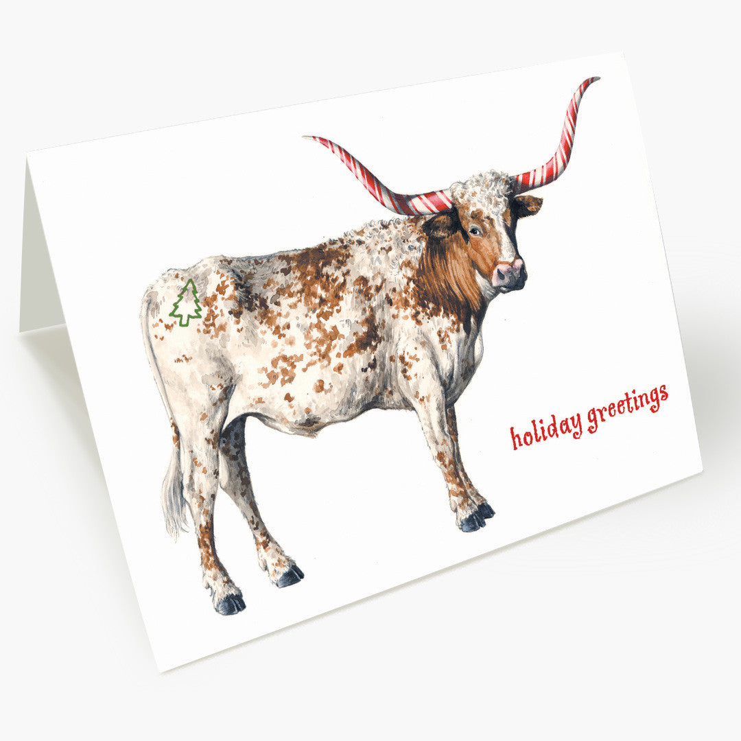 Candy Cane Longhorn Christmas Card