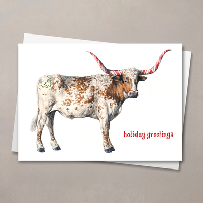 Candy Cane Longhorn Christmas Card