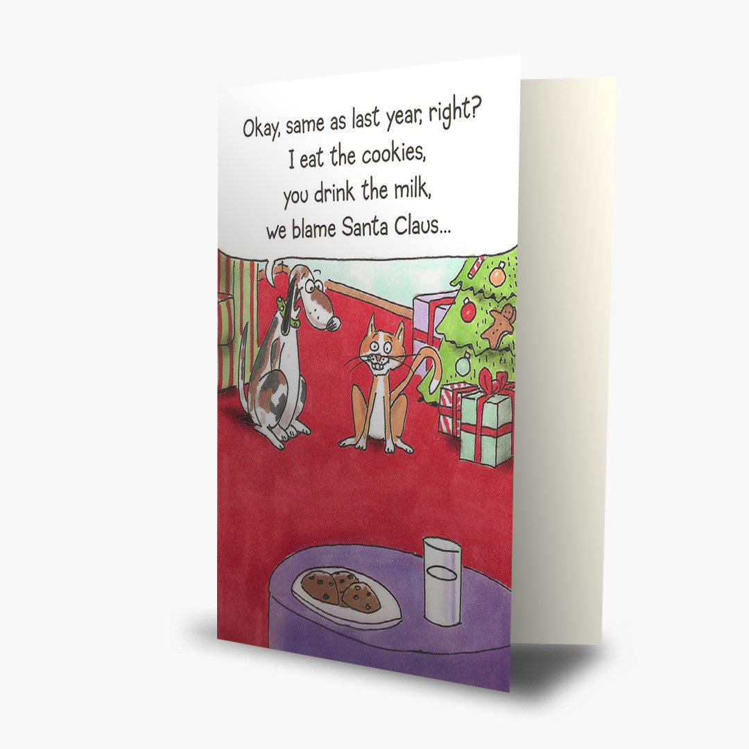 Conniving Cat and Dog Holiday Card