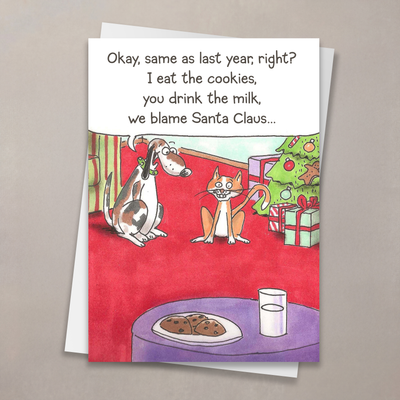 Conniving Cat and Dog Holiday Card