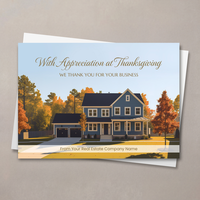 A House and Autumn Trees Thanksgiving Card