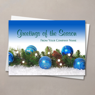 Blue Bauble Greetings Holiday Card