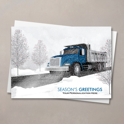 Blue Cab Dump Truck Christmas Card