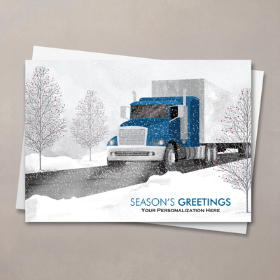Blue Cab Semi Truck Christmas Card