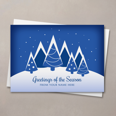 Blue Contemporary Trees Christmas Card