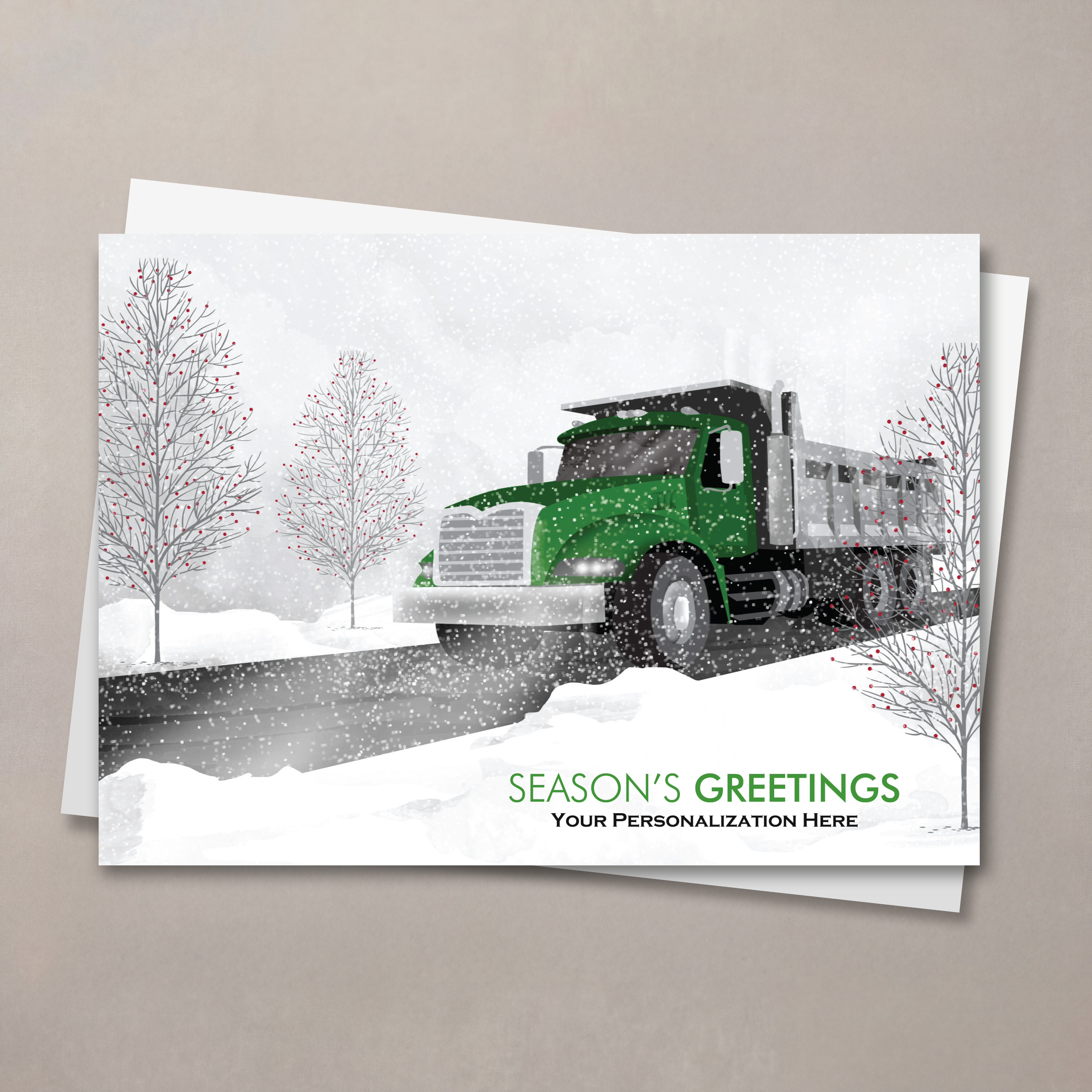 Green Cab Dump Truck Christmas Card
