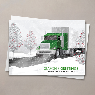 Green Cab Semi Truck Christmas Card