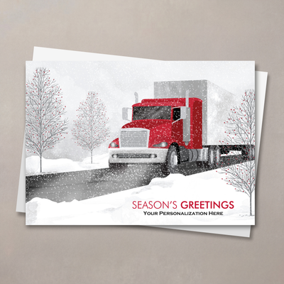 Red Cab Semi Truck Christmas Card