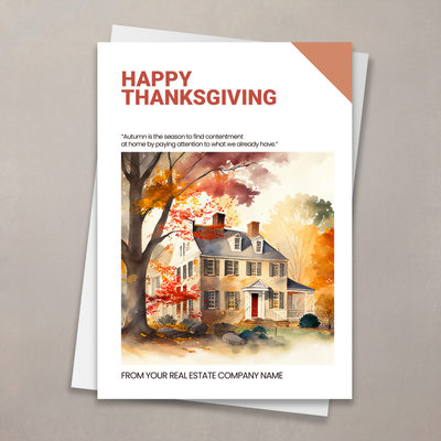Watercolor Autumn Home Thanksgiving Card