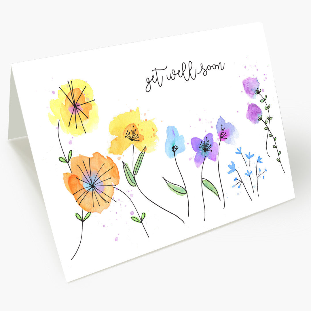 Watercolor Floral Get Well Card
