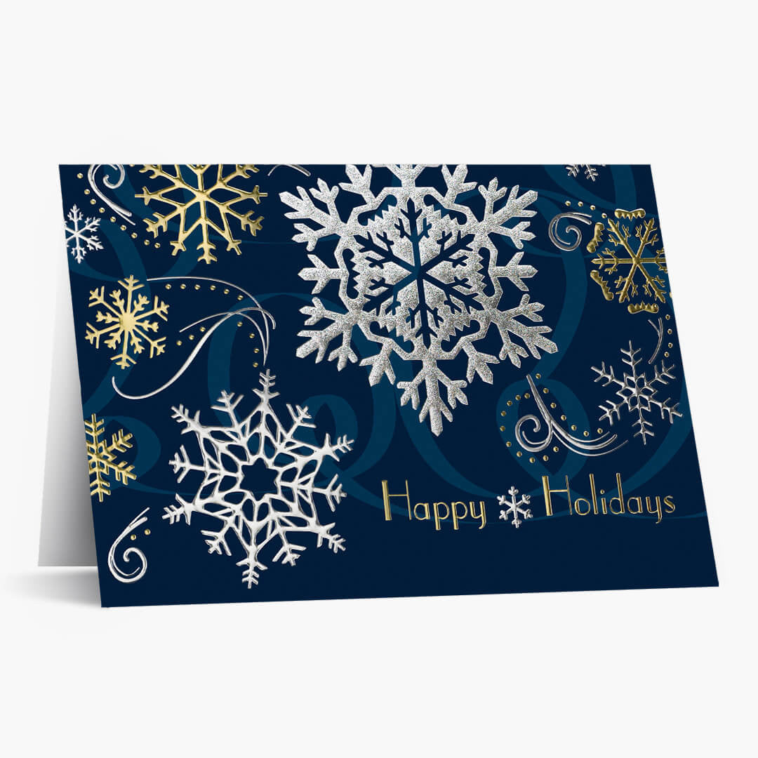 Stylish Snowflakes Christmas Card with Front Imprint