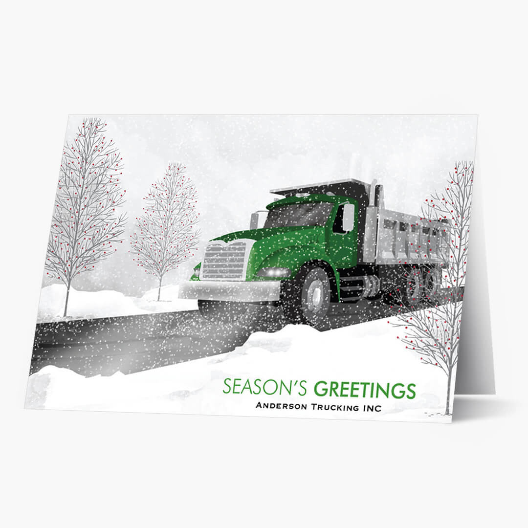 Green Cab Dump Truck Christmas Card