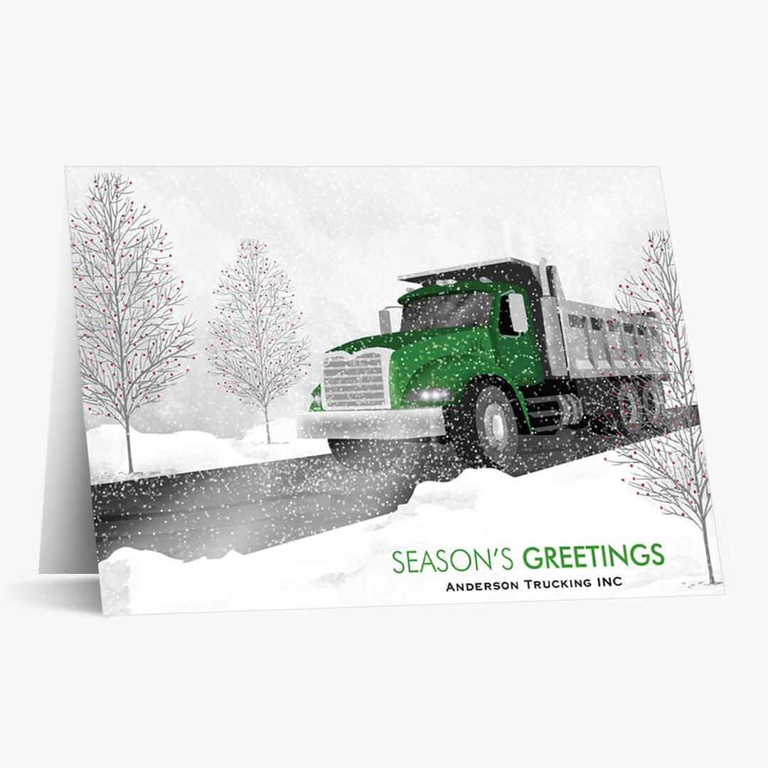 Green Cab Dump Truck Christmas Card