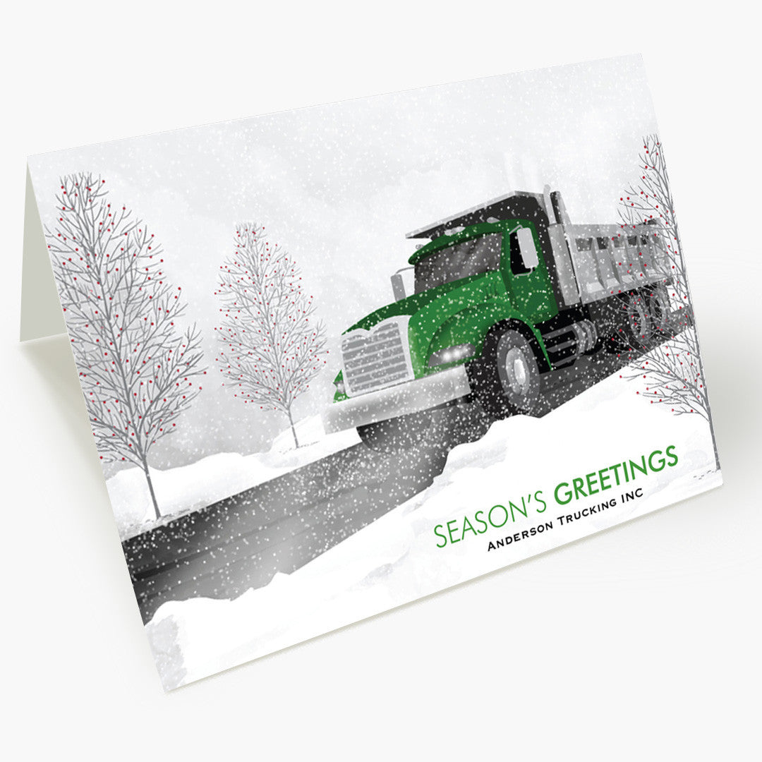Green Cab Dump Truck Christmas Card