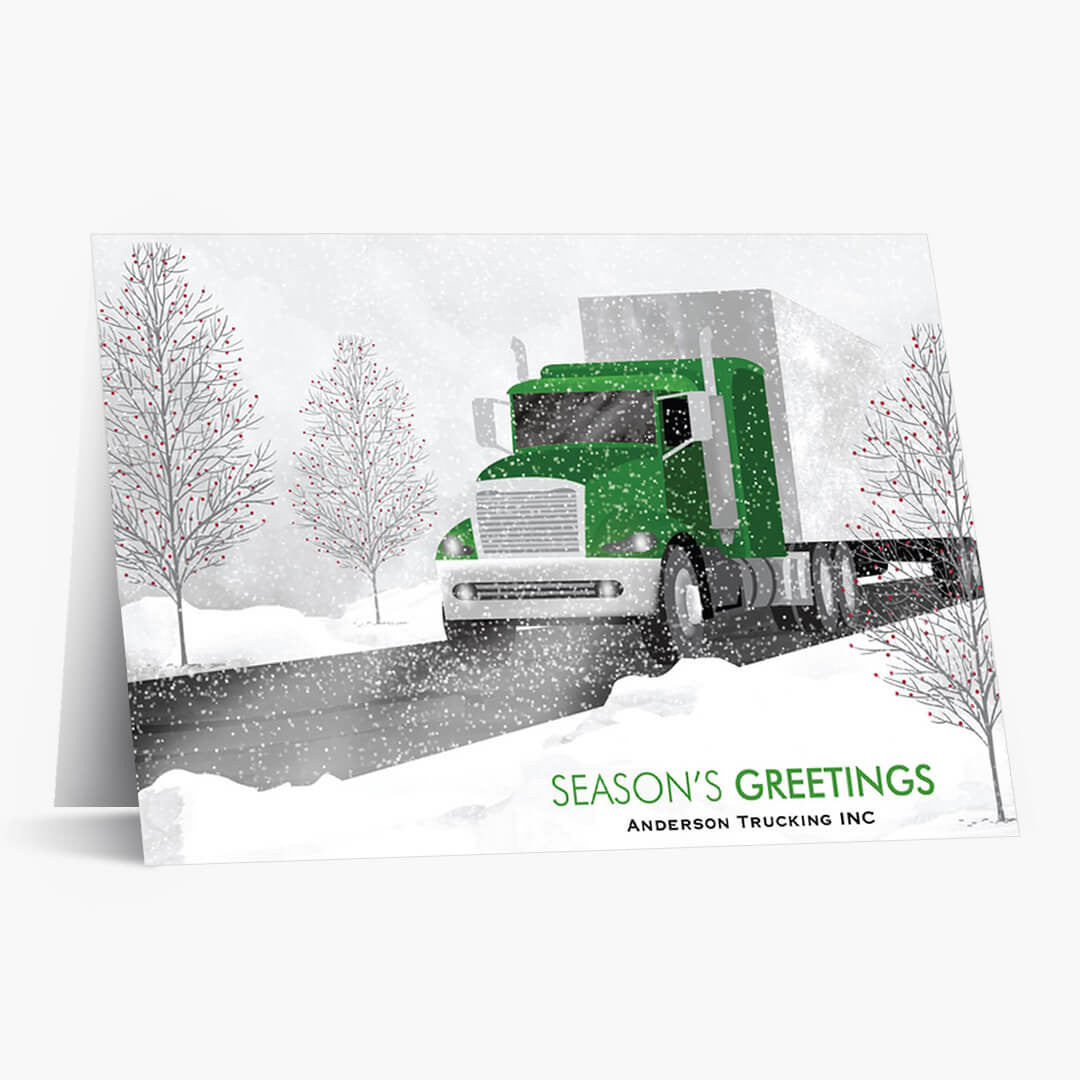 Green Cab Semi Truck Christmas Card