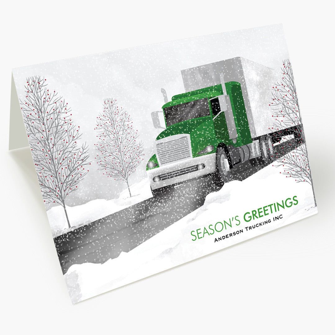 Green Cab Semi Truck Christmas Card