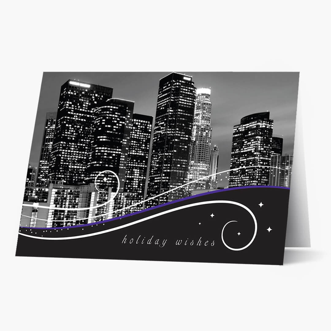 Los Angeles Skyline At Night Christmas Card