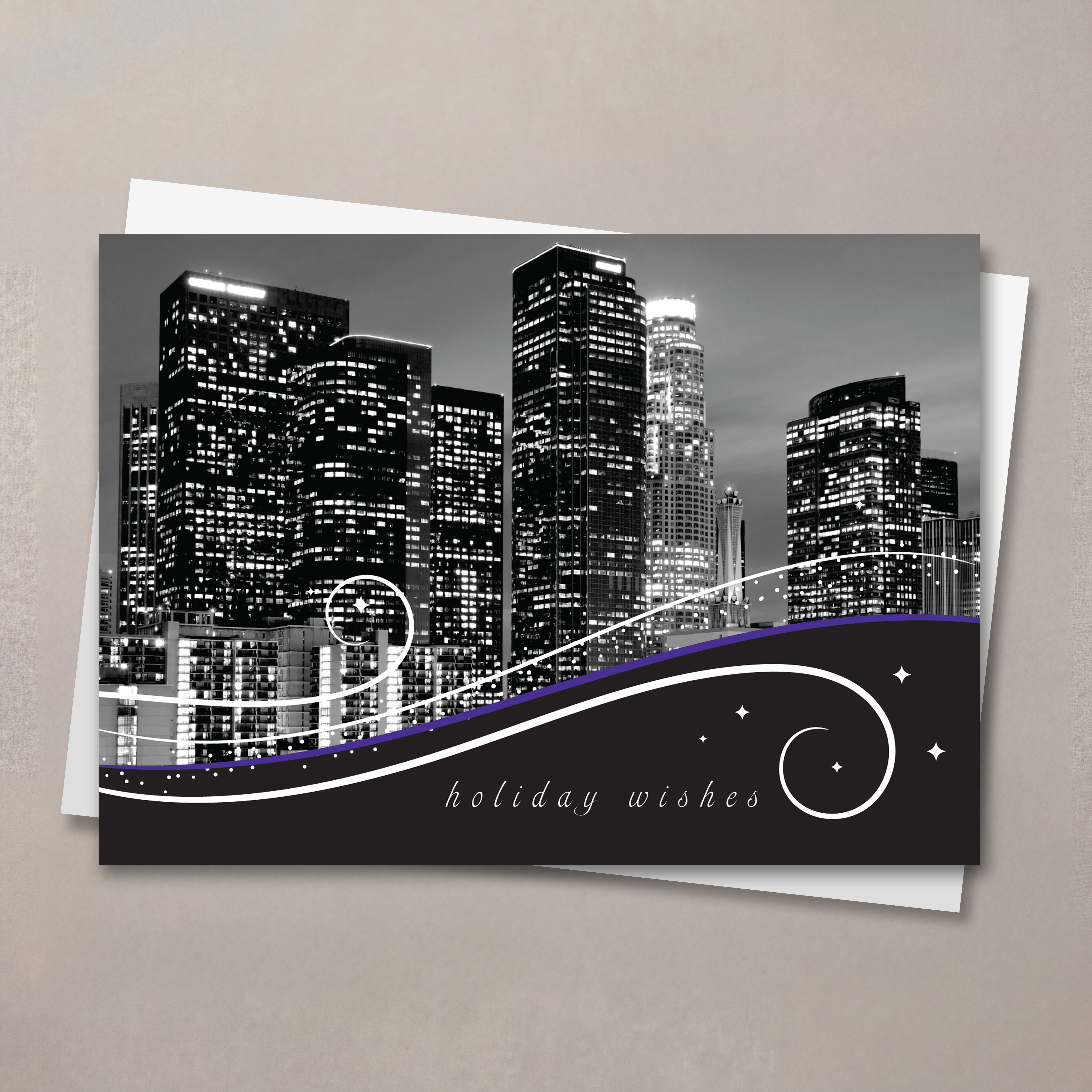 Los Angeles Skyline At Night Christmas Card