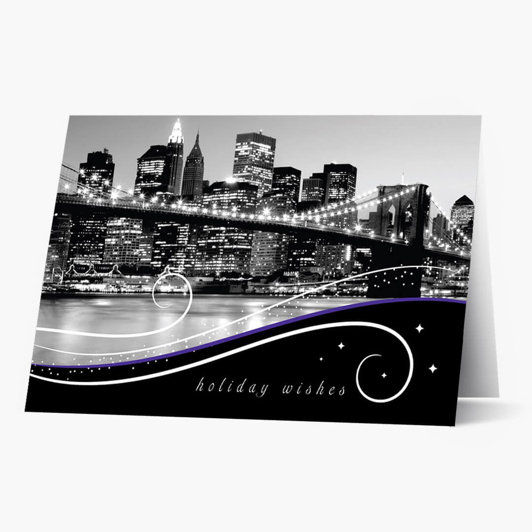New York Skyline At Night Christmas Card