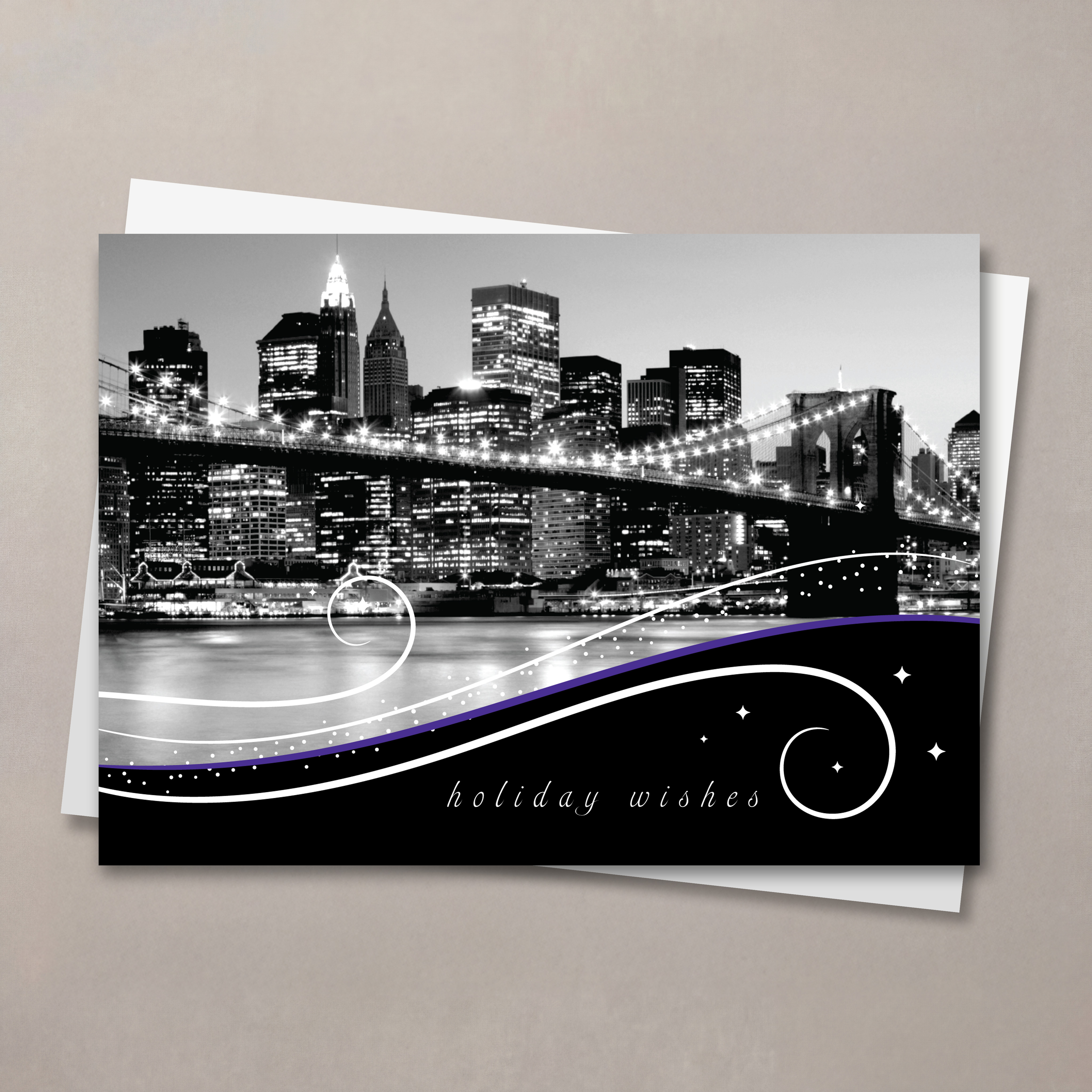 New York Skyline At Night Christmas Card