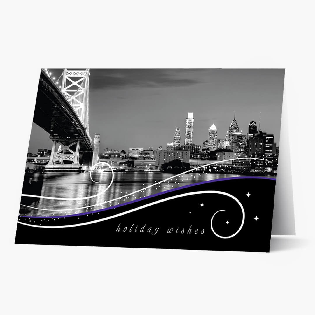 Philadelphia Skyline At Night Christmas Card