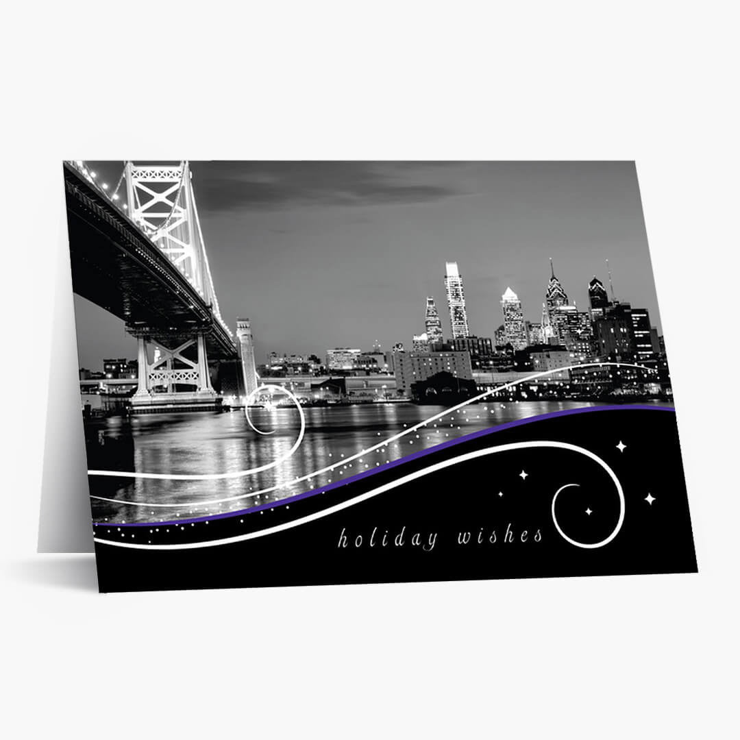 Philadelphia Skyline At Night Christmas Card