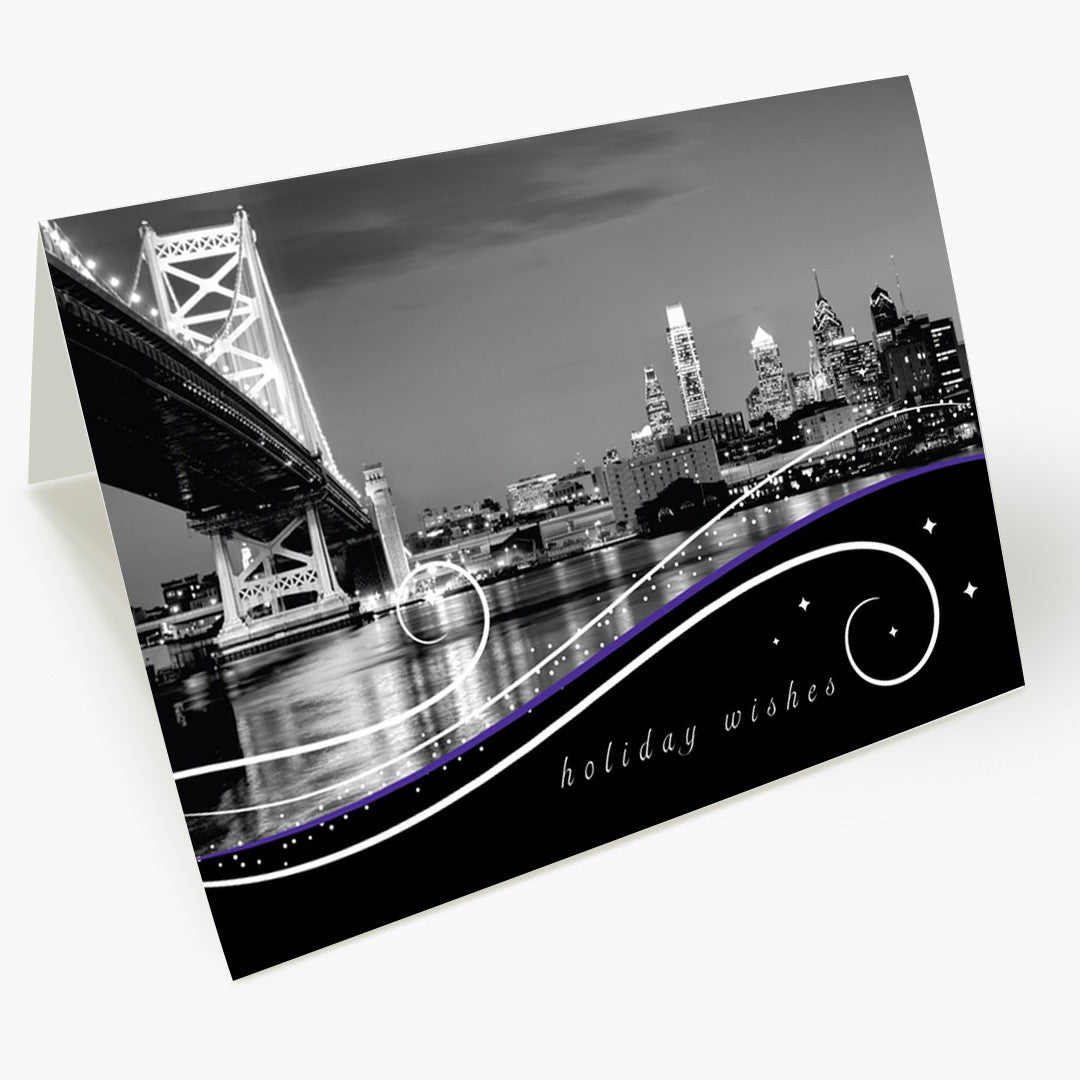 Philadelphia Skyline At Night Christmas Card