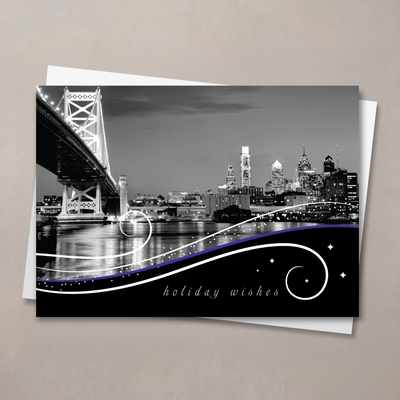Philadelphia Skyline At Night Christmas Card