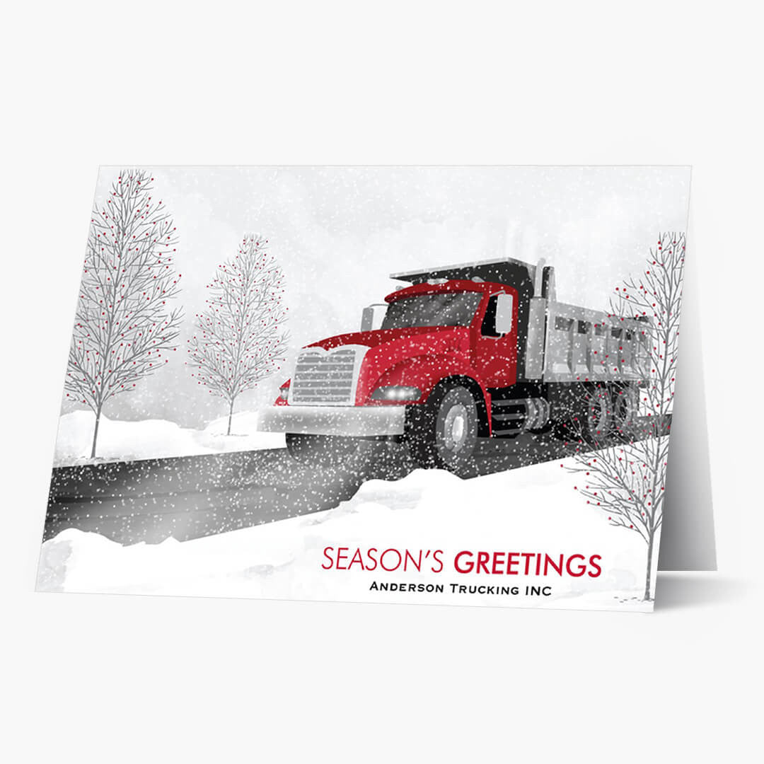 Red Cab Dump Truck Christmas Card