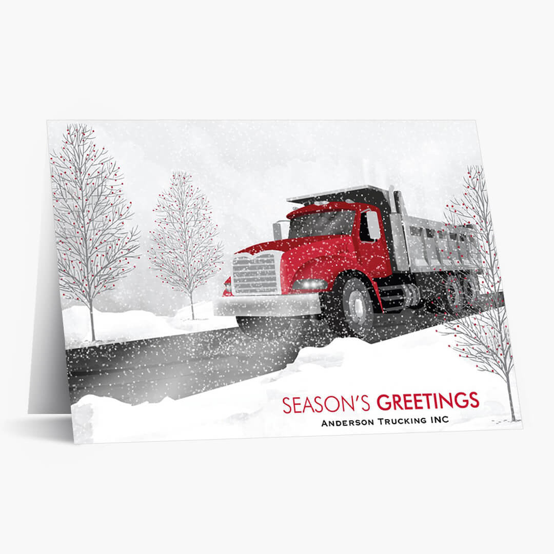 Red Cab Dump Truck Christmas Card