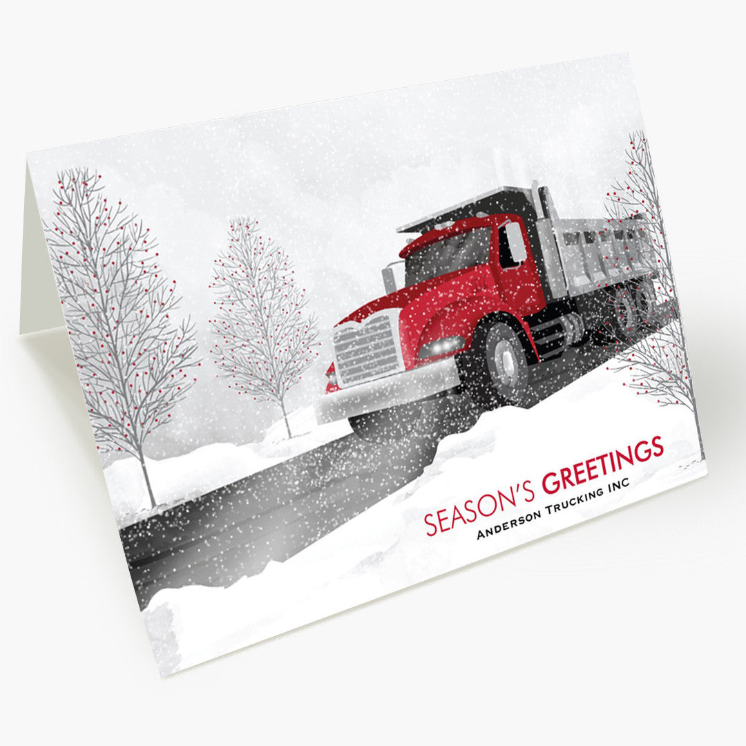 Red Cab Dump Truck Christmas Card