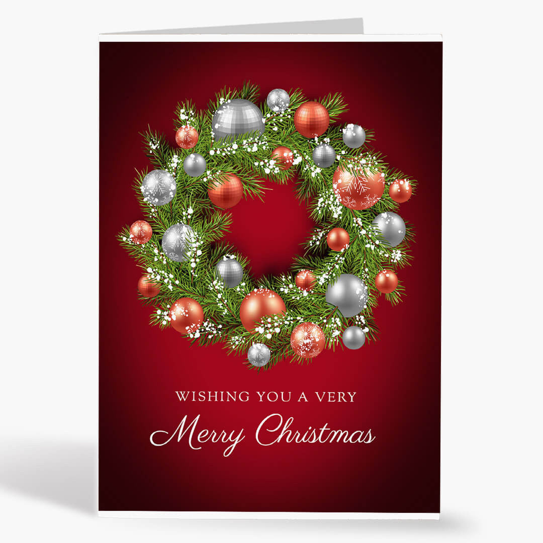 Red and Silver Wreath Christmas Card