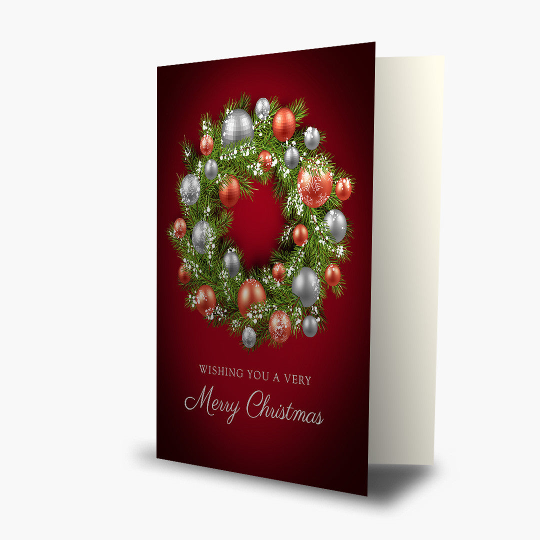 Red and Silver Wreath Christmas Card