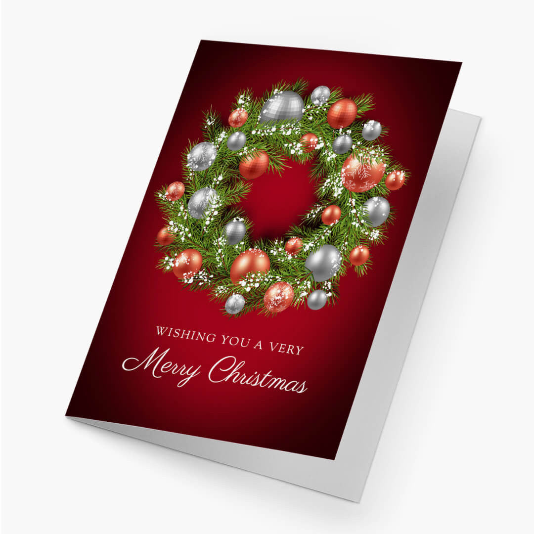Red and Silver Wreath Christmas Card