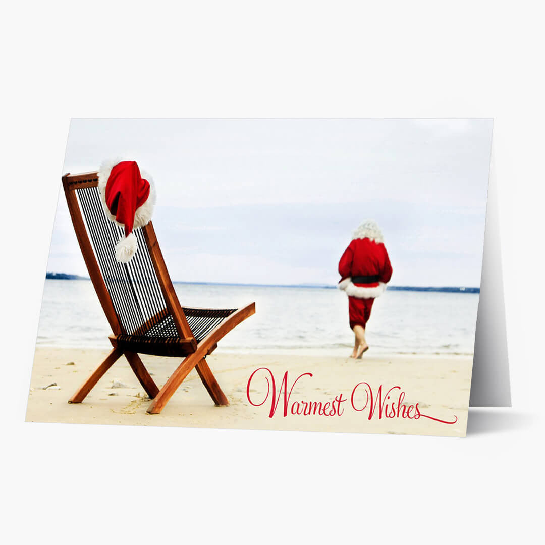 Santa On The Beach Christmas Card