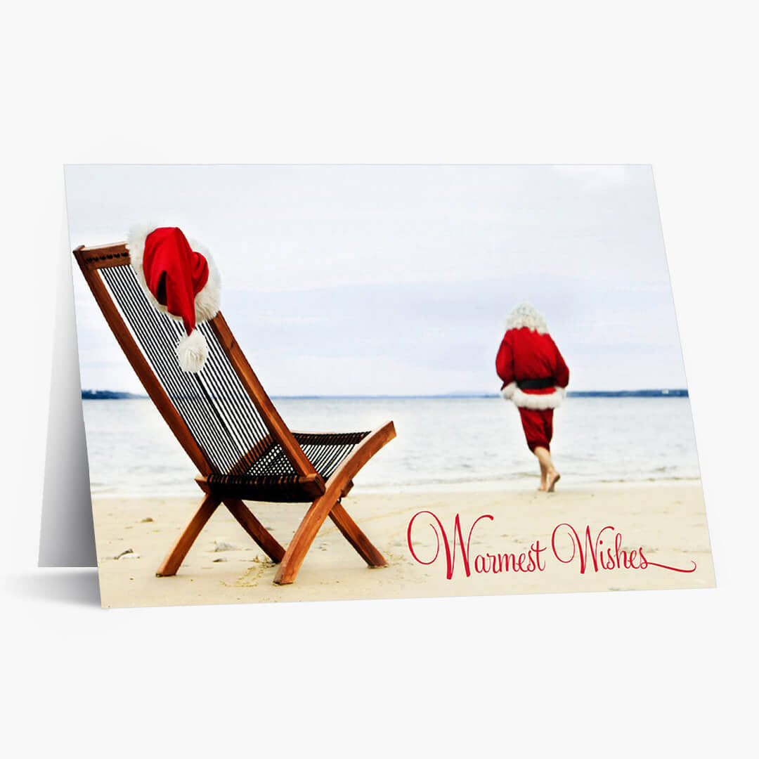 Santa On The Beach Christmas Card